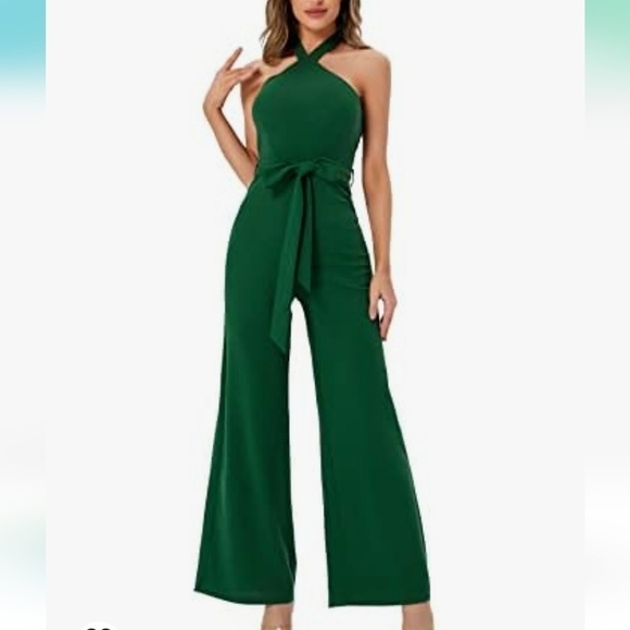 Wdirara Empire Halter Tied Backless High Waist Belted Jumpsuit - Picture 8 of 14